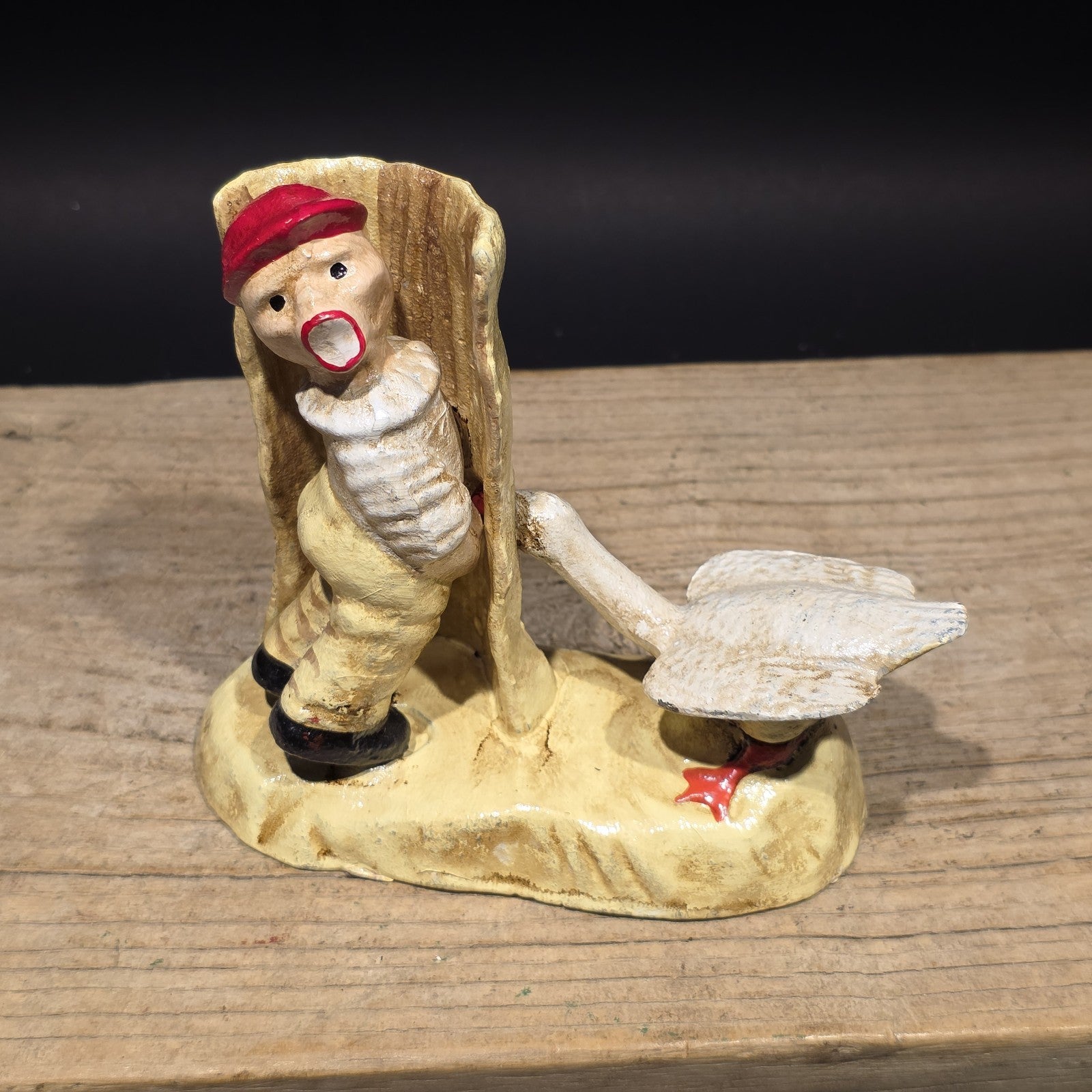 Antique Style Cast Iron Folk Art Boy & Goose Figurine