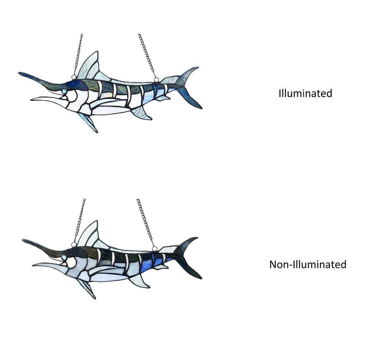 16"  Stained Glass Sword Fish Marlin Window Hanging Panel Suncatcher