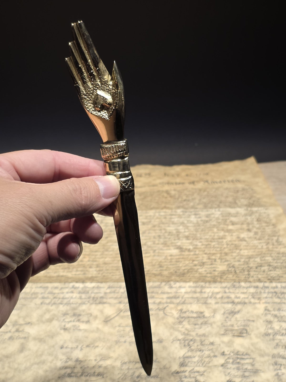 Vintage Style Brass Heart in Hand Friends Love Truth Odd Fellows Letter Opener