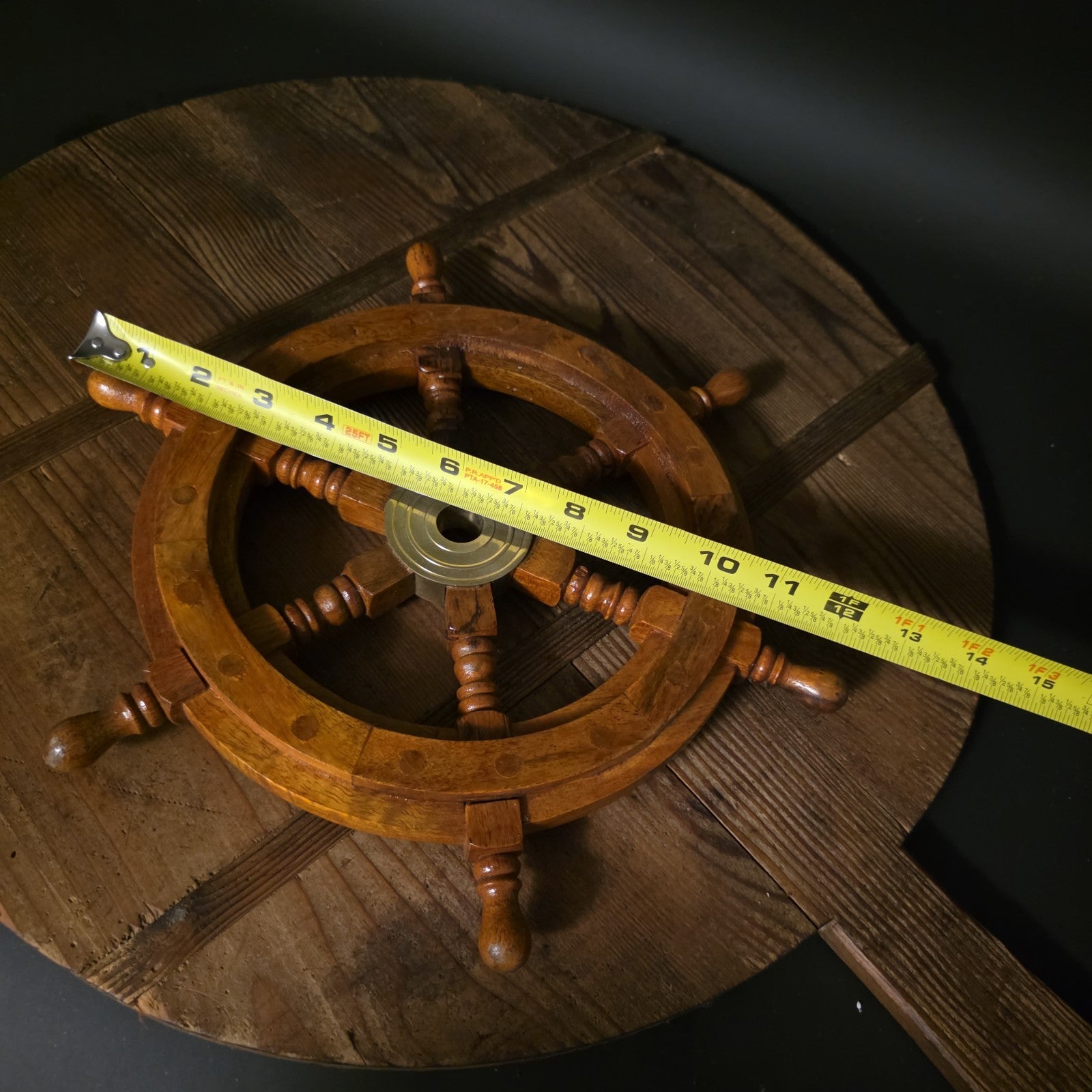 Wood Ship Wheel – Nautical Boat Helm Wall Decor Brass Center Hub