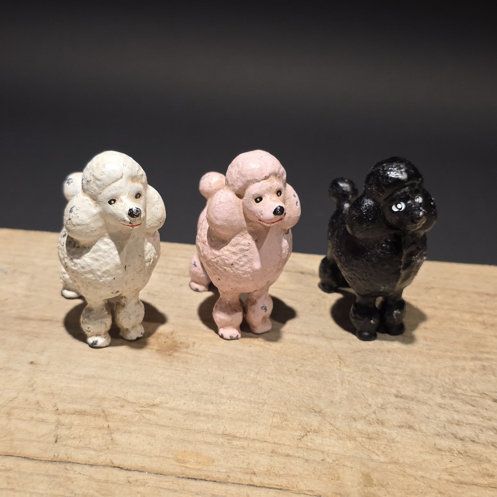 3 Cast Iron Poodle Dog Figurine – Vintage Style Black Poodle Statue