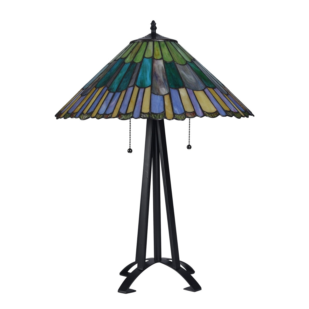 26" 3 light Antique Vintage Style Stained Glass Geometric Mission Table Lamp