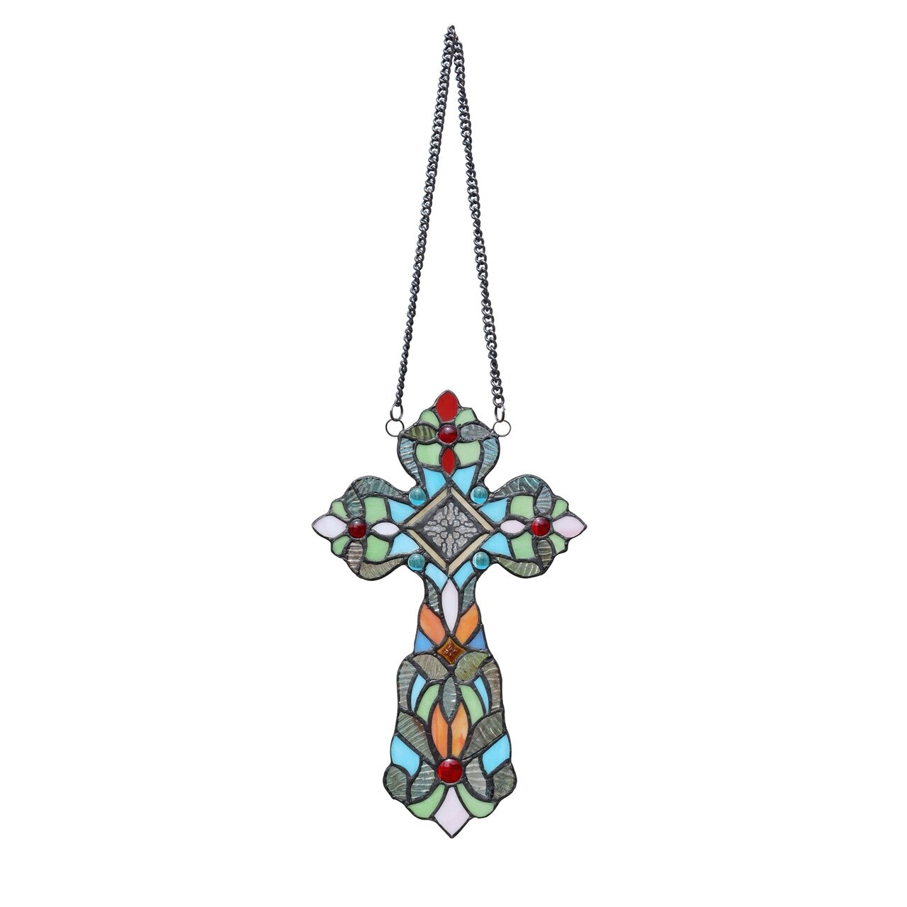 13" Stained Glass Cross Window Hanging Panel Suncatcher