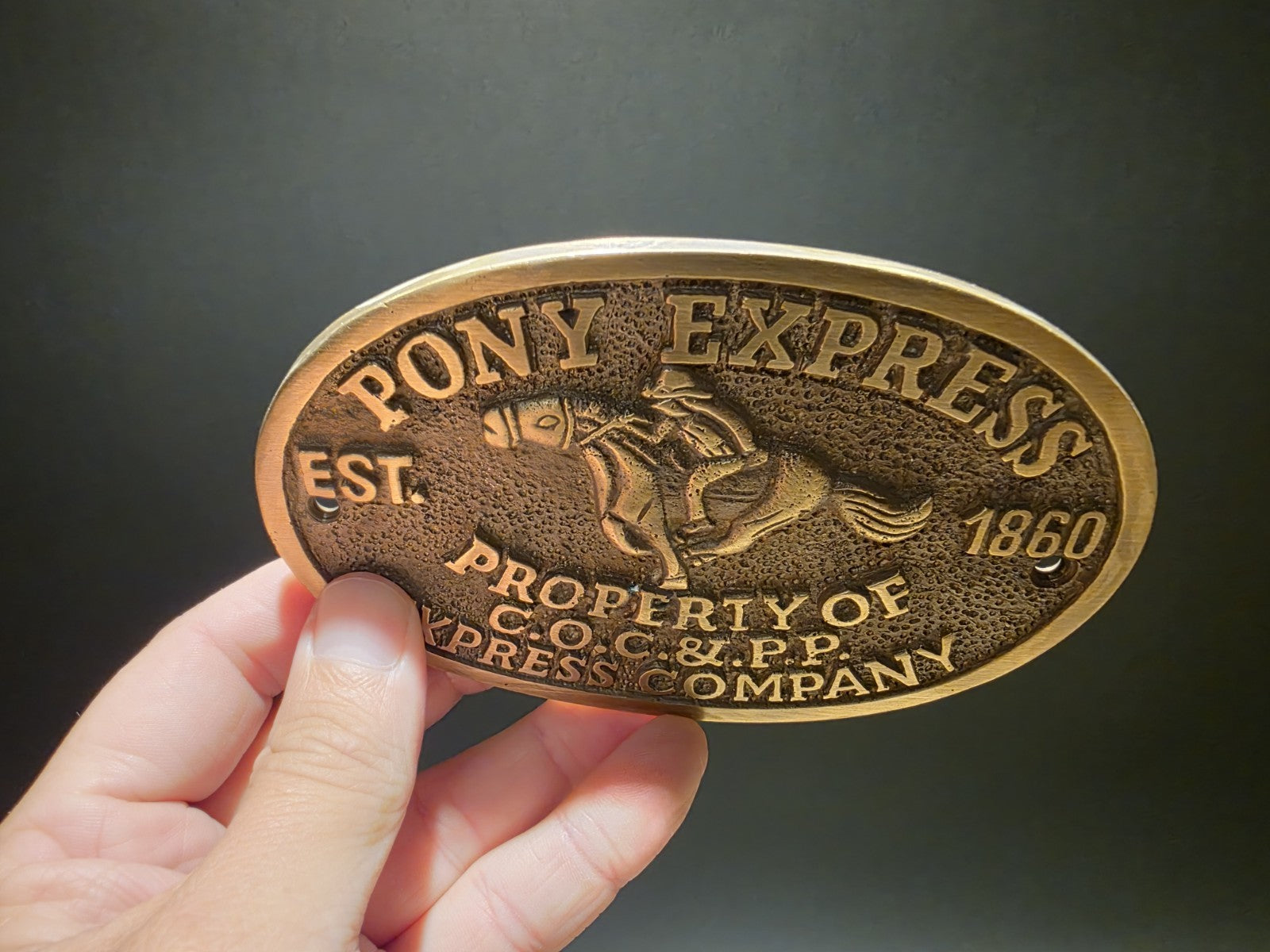 5" Antique Vintage Style Brass Pony Express Oval Plaque