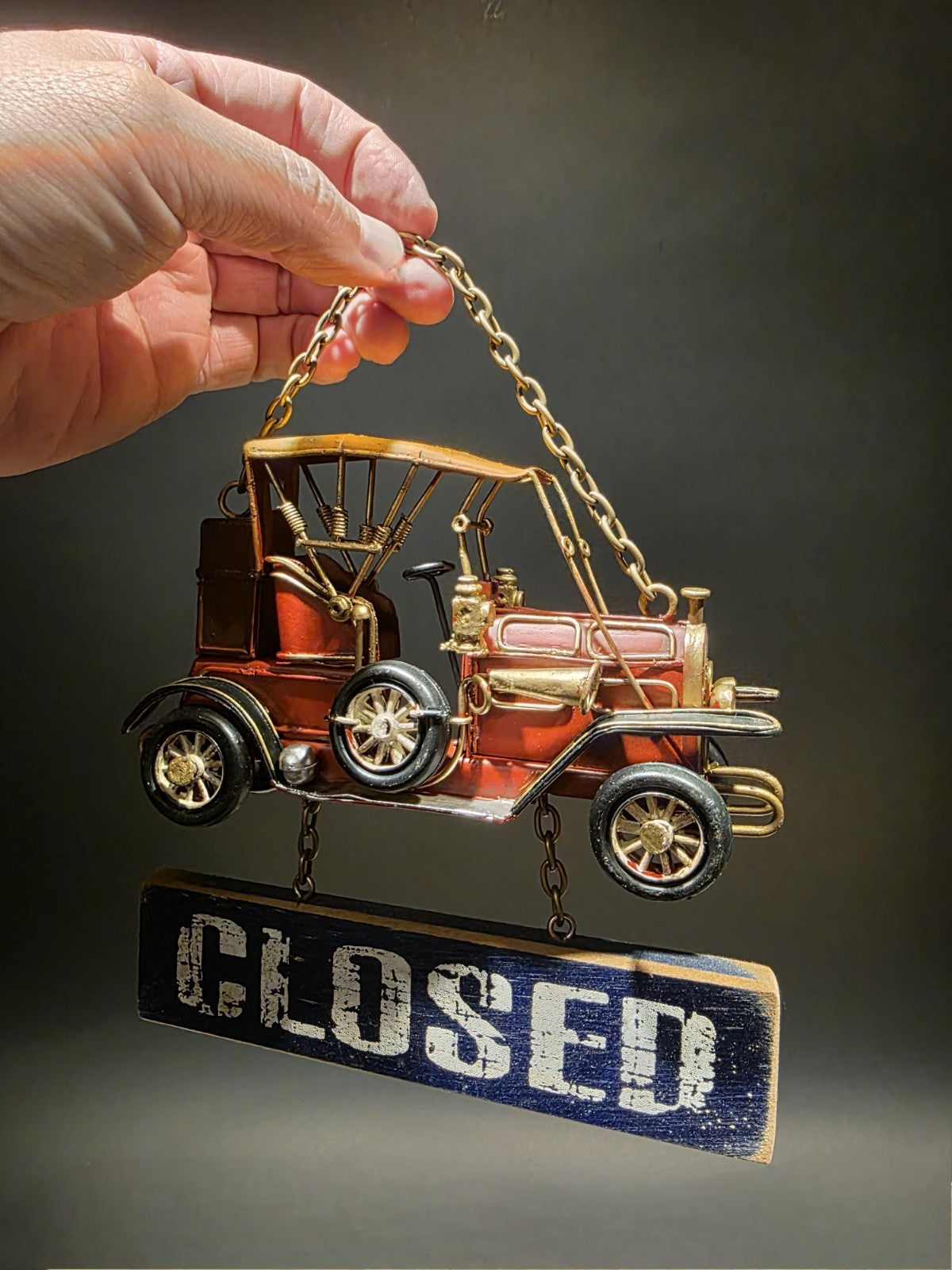 8" Vintage Style Wooden Open / Closed Hanging Sign Classic Car Design