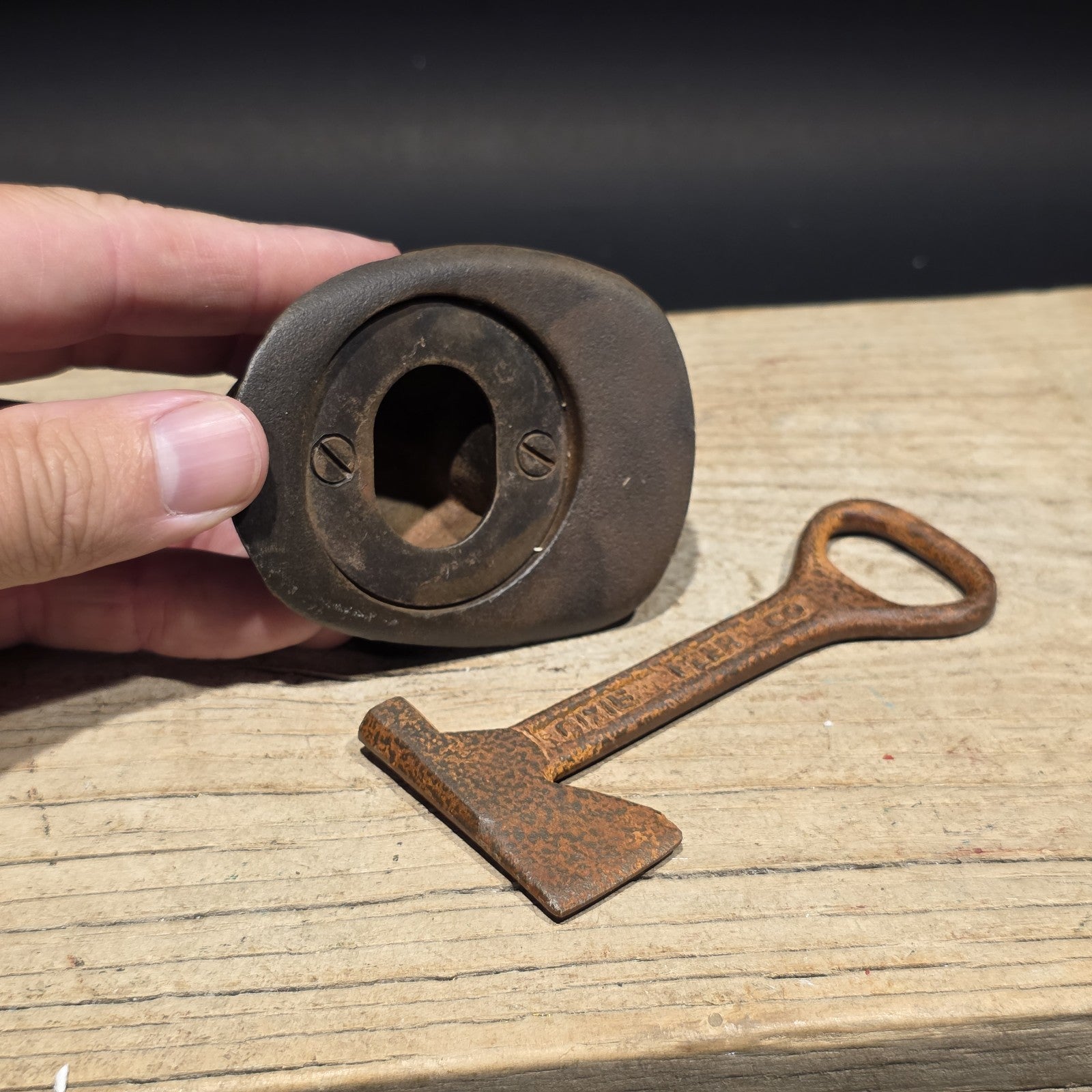 Mini Cast Iron Fireman Helmet, Dixie Beer Fire Axe Bottle Opener Lot