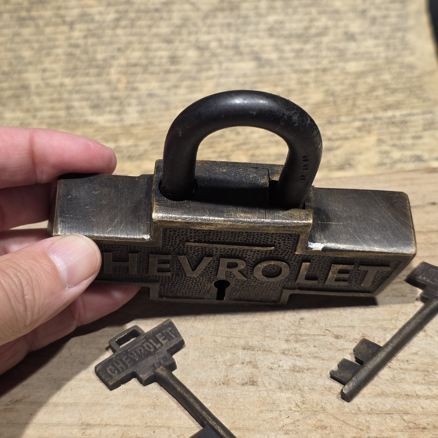Vintage Style Brass & Iron Trunk Chest Box Chevrolet Lock Padlock