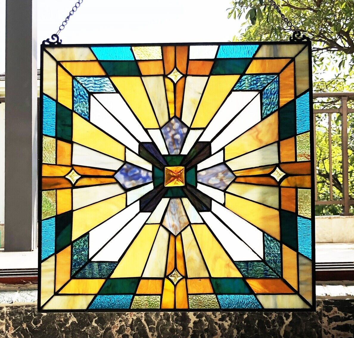 20" Square Panel Stained Glass Window Hanging Panel Suncatcher
