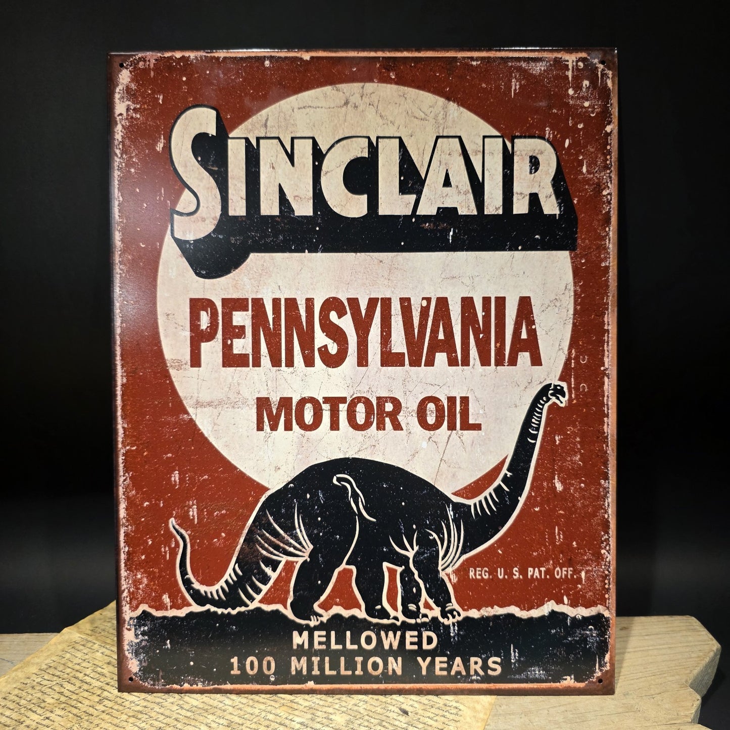 16" Vintage Style Sinclair Dino Pennsylvania Motor Oil Tin Sign