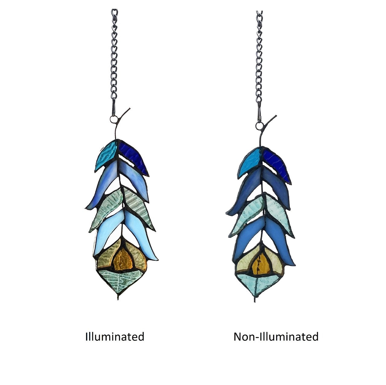 7 1/2" Stained Glass Feather Window Hanging Panel Suncatcher