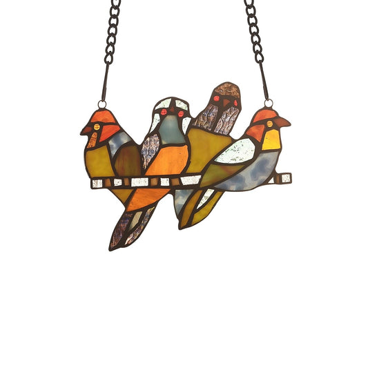 8" Folk Art Bird Stained Glass Window Hanging Panel Suncatcher