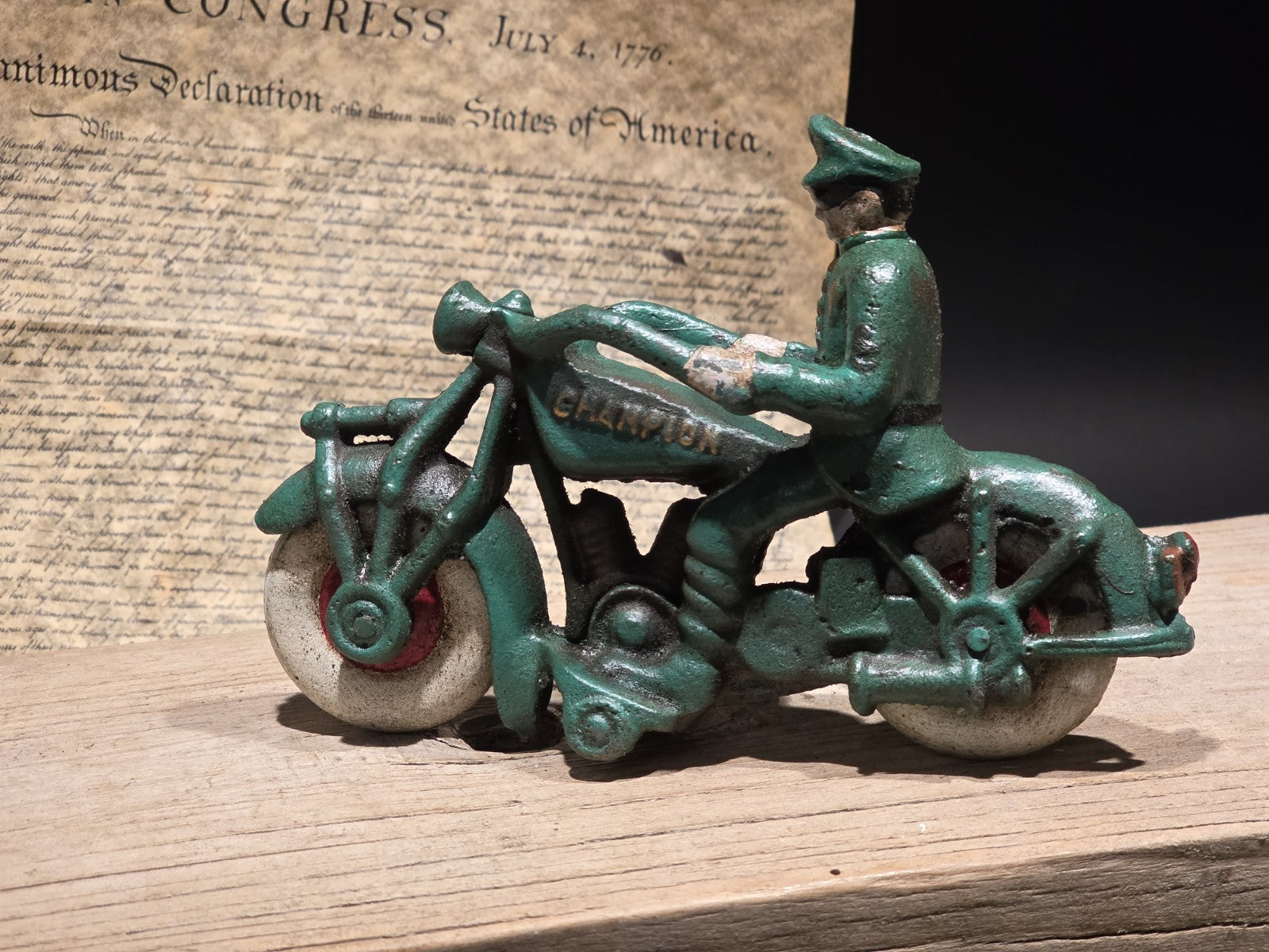 7" Vintage Cast Iron Police Motorcycle Toy Champion Patrol Officer Antique Style