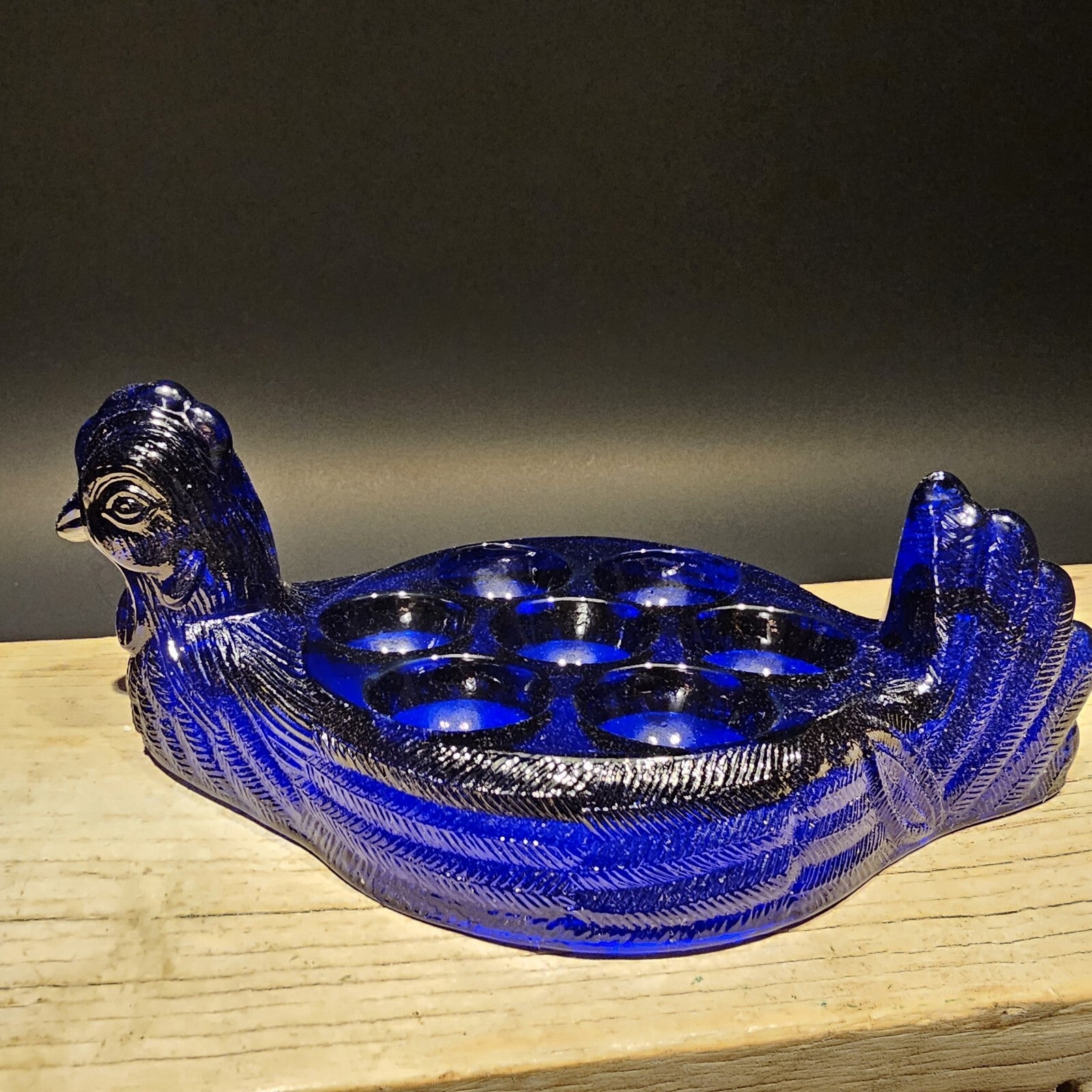 Vintage Antique Style Cobalt Blue Depression Glass Nesting Chicken Egg Holder