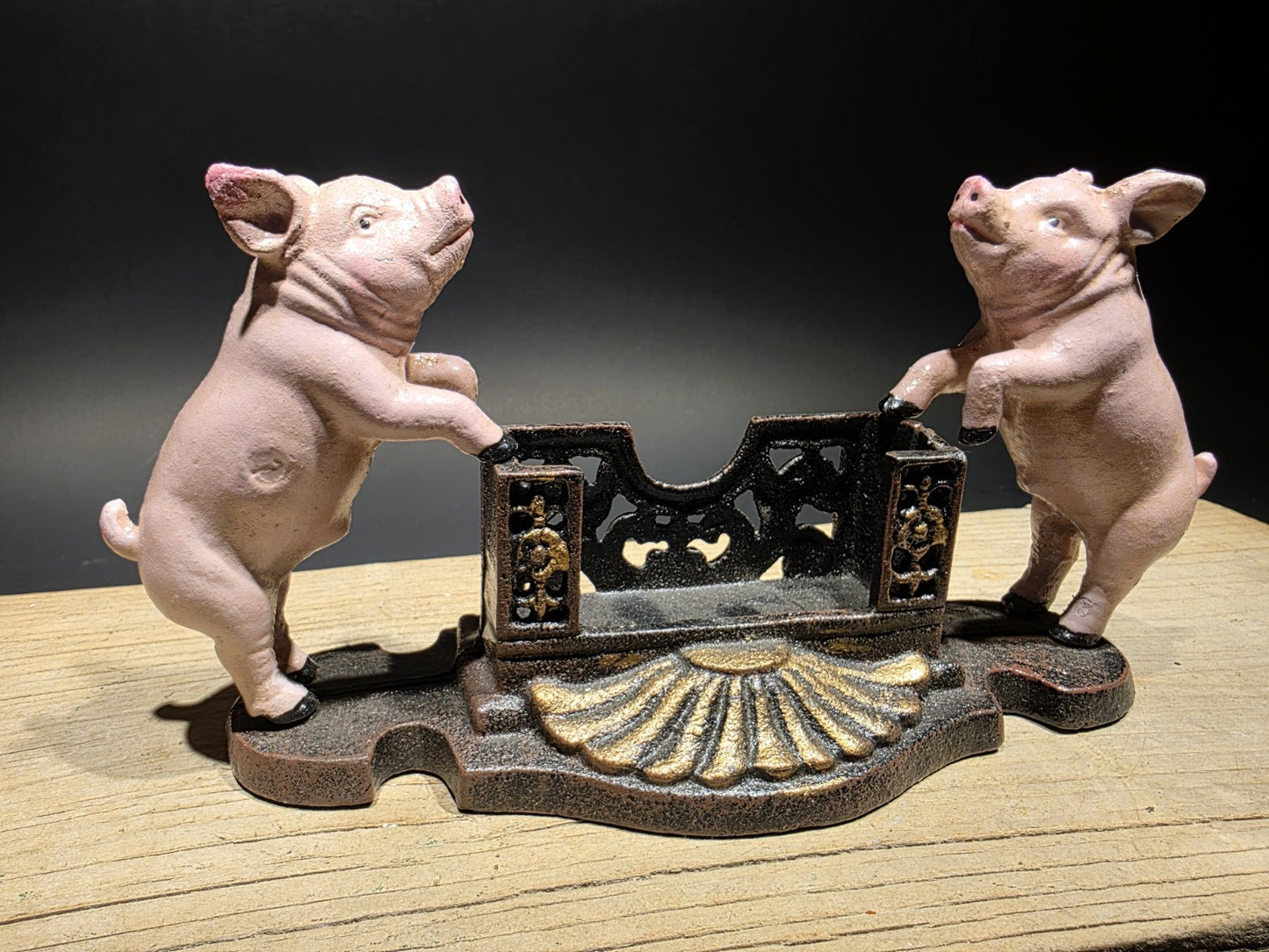Antique Style Cast Iron Country Pink Pig Cast Iron Business Card Holder