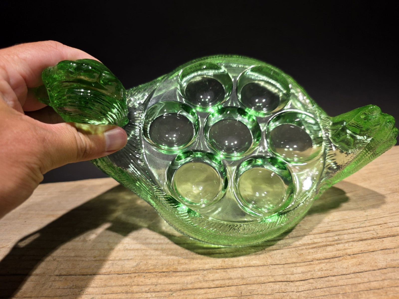 Vintage Antique Style Green Depression Glass Nesting Chicken Egg Holder