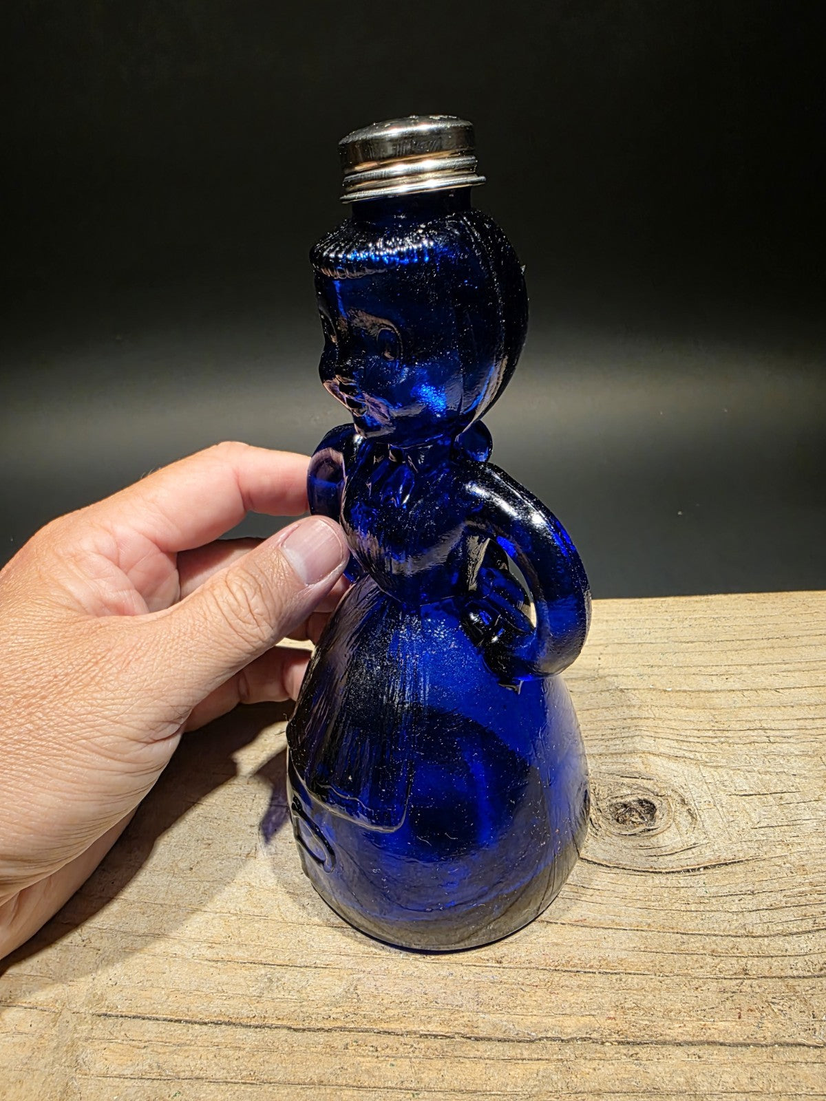 7" Vintage Style Cobalt Blue Depression Glass Lady Bottle