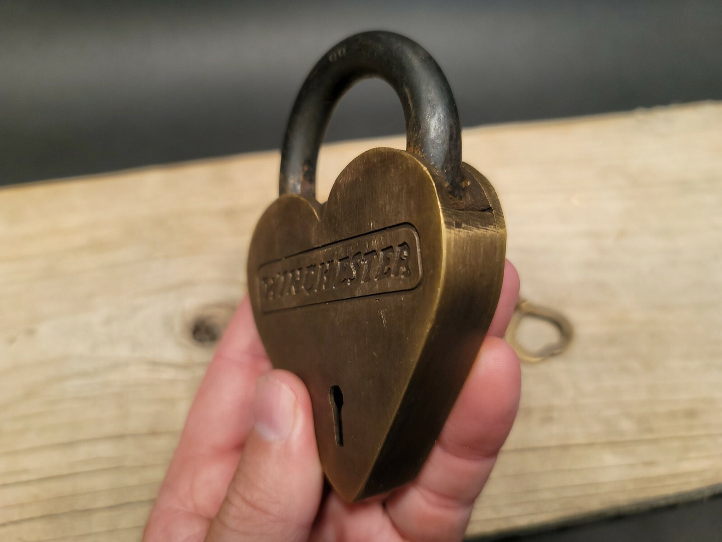 Antique Vintage Style Brass Heart Winchester Firearms Ammo Box Padlock Lock 