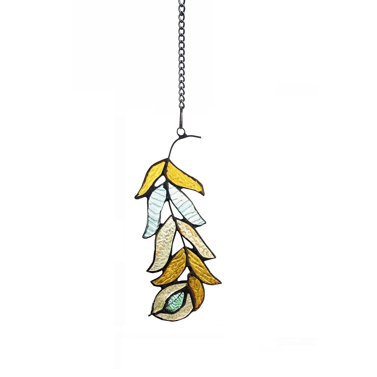 7 1/2" Stained Glass Feather Window Hanging Panel Suncatcher