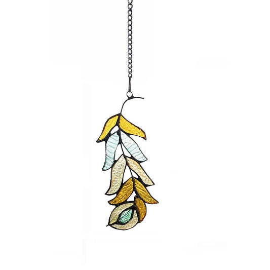 7 1/2" Stained Glass Feather Window Hanging Panel Suncatcher