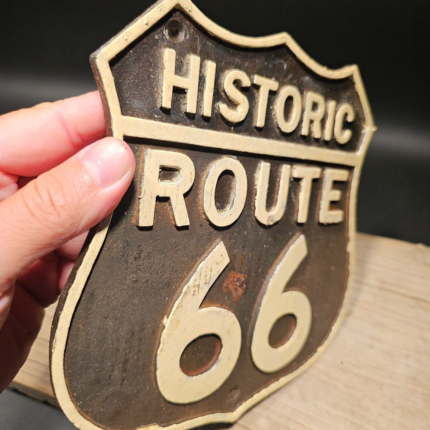 Antique Vintage Style Cast Iron Historic Route 66 Plaque Sign
