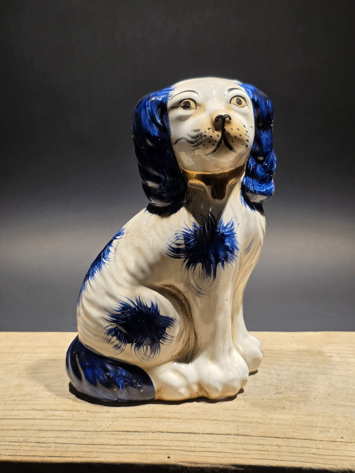 8" Antique Vintage Style Blue Staffordshire Spaniel Dog Figurine