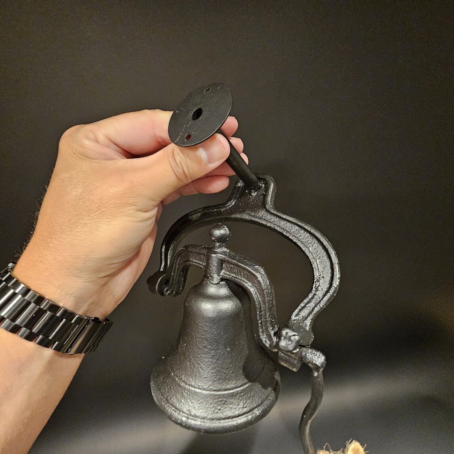 Antique Vintage Style Black Wall Mount Cast Iron Farm Bell