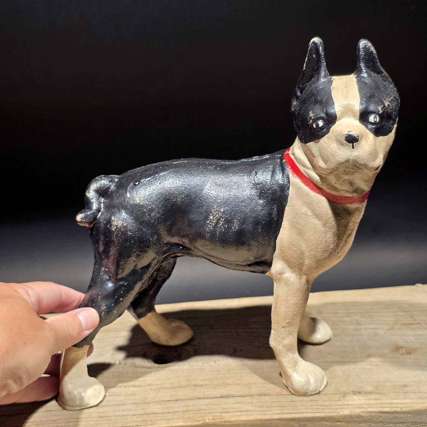 Antique Style Cast Iron Boston Terrier Dog Door Stop Coin Bank