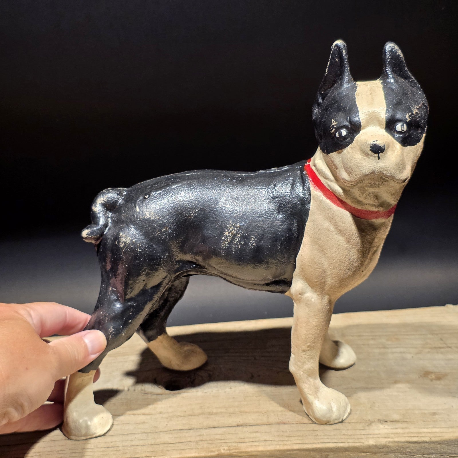 Antique Style Cast Iron Boston Terrier Dog Door Stop Coin Bank