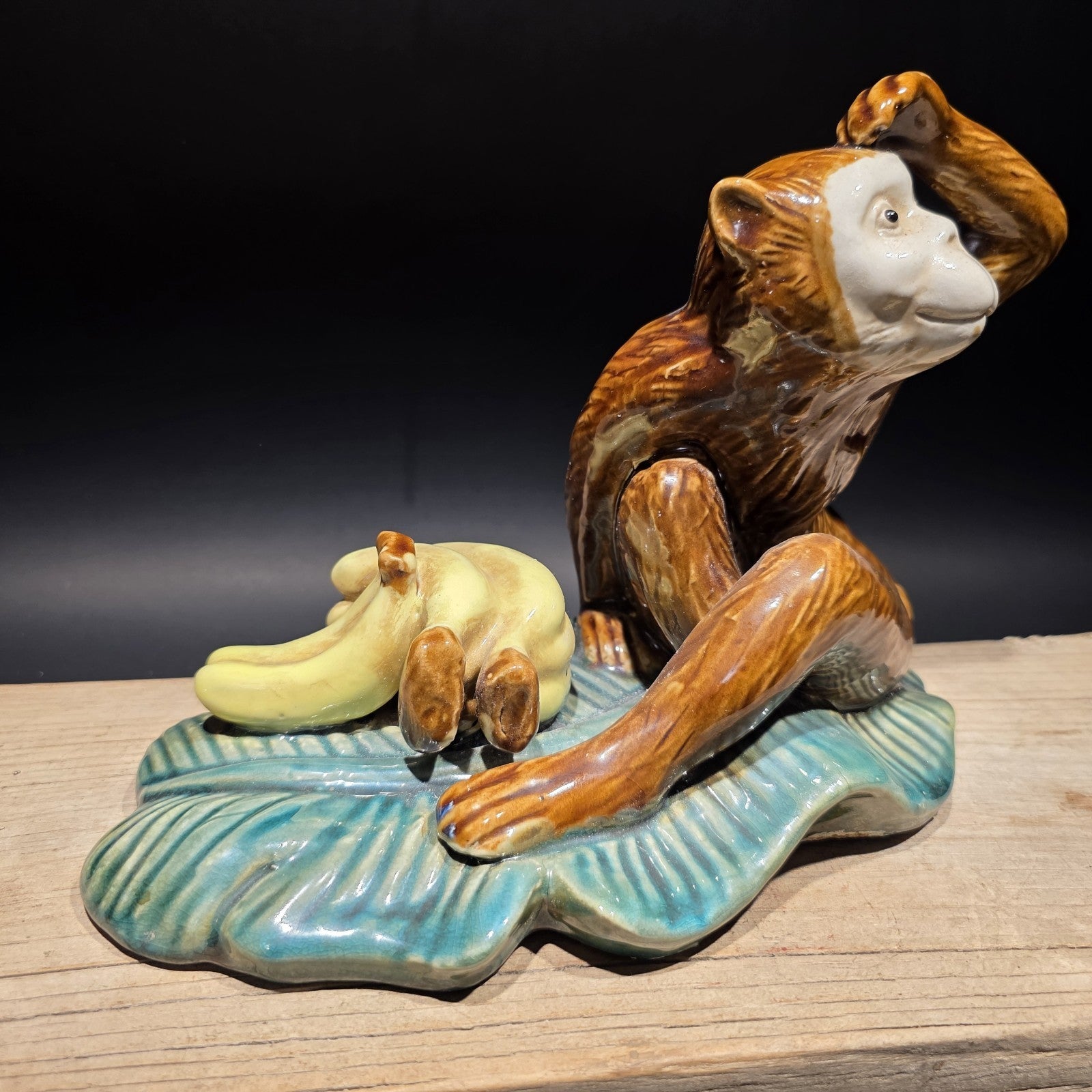 8" Majolica Style Monkey with Bananas Figurine – Wilson Ceramic Statue