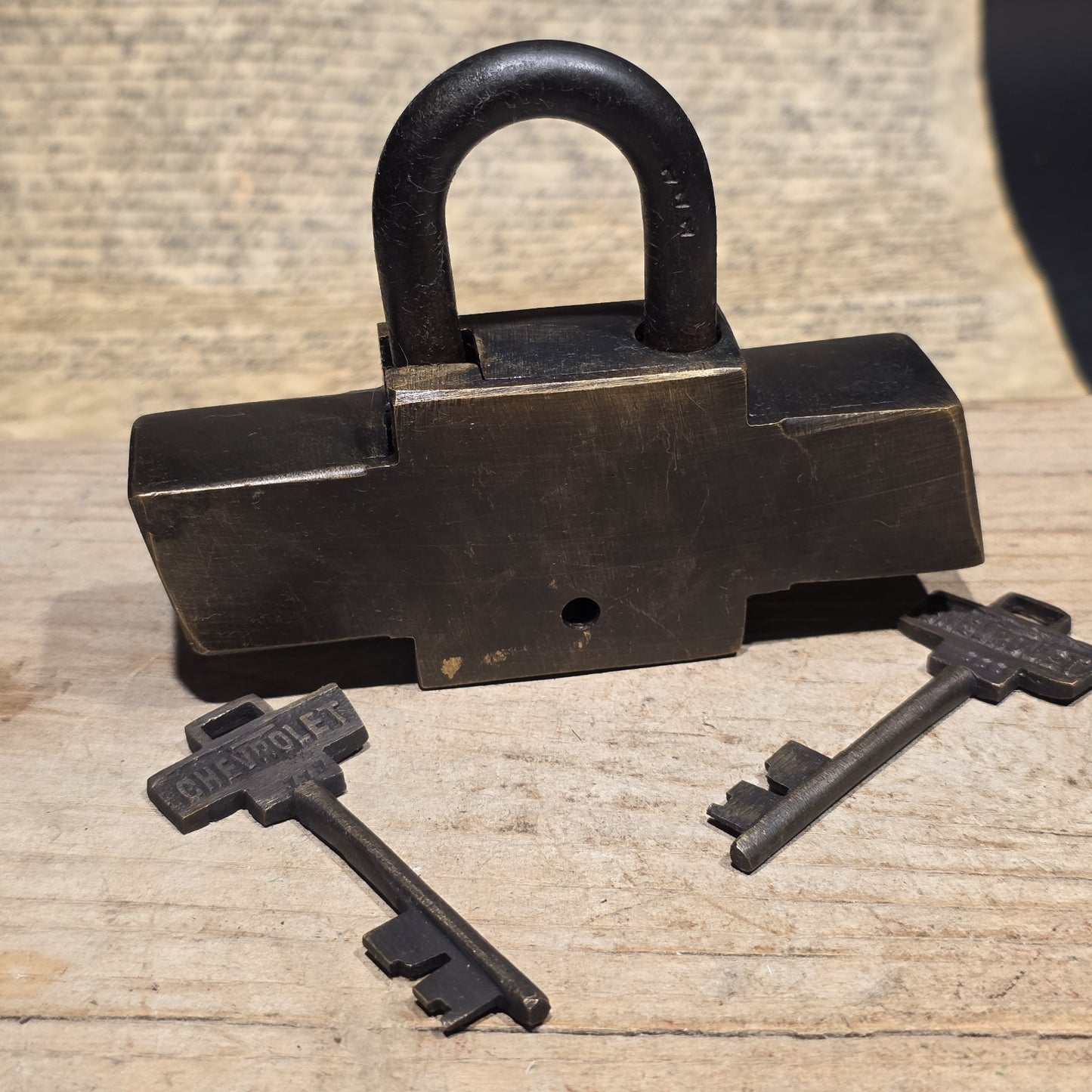 Vintage Style Brass & Iron Trunk Chest Box Chevrolet Lock Padlock