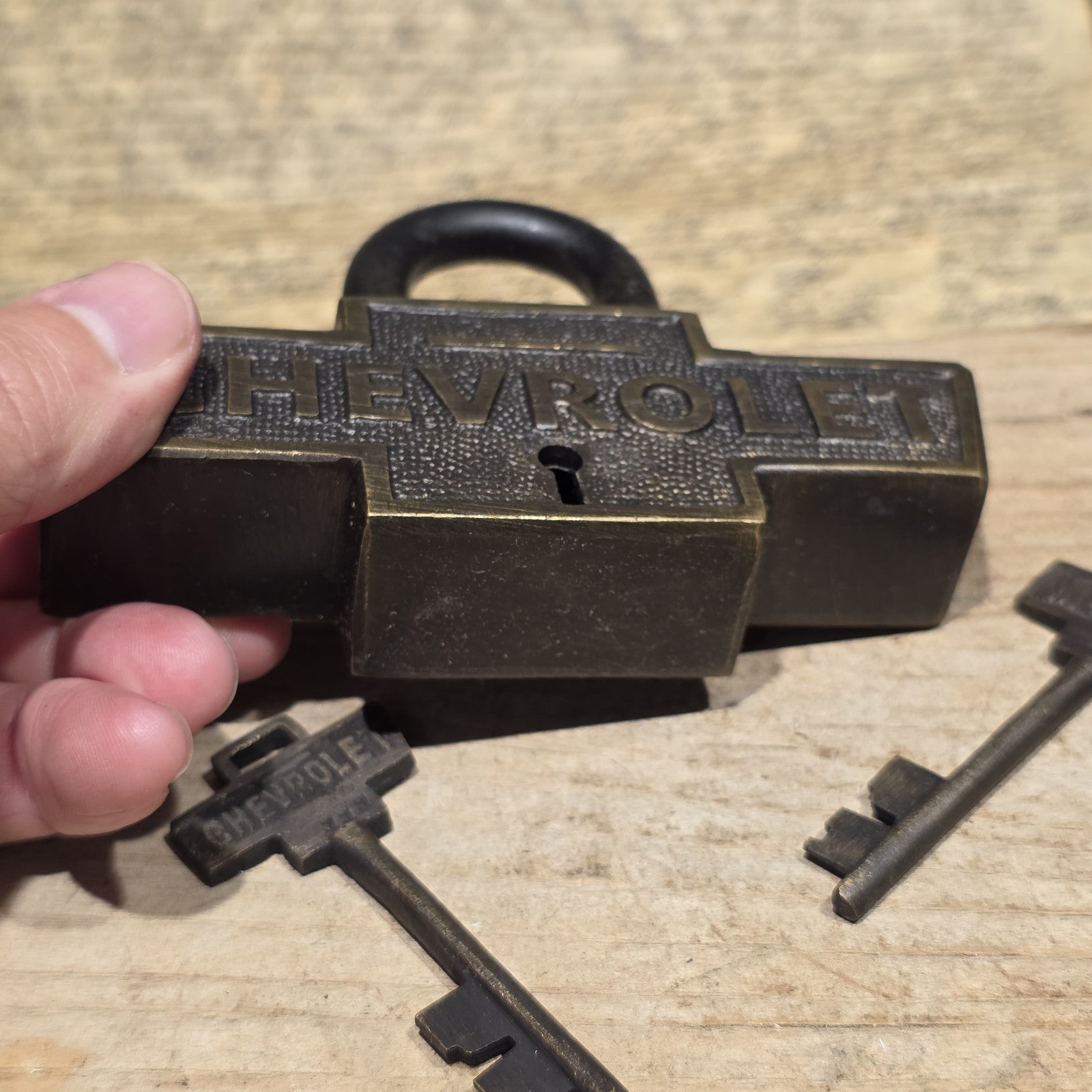 Vintage Style Brass & Iron Trunk Chest Box Chevrolet Lock Padlock