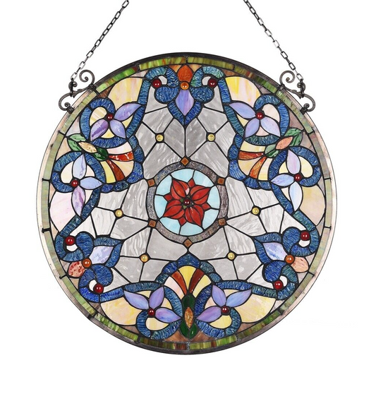 23.8" Round Stained Glass Window Hanging Panel Suncatcher