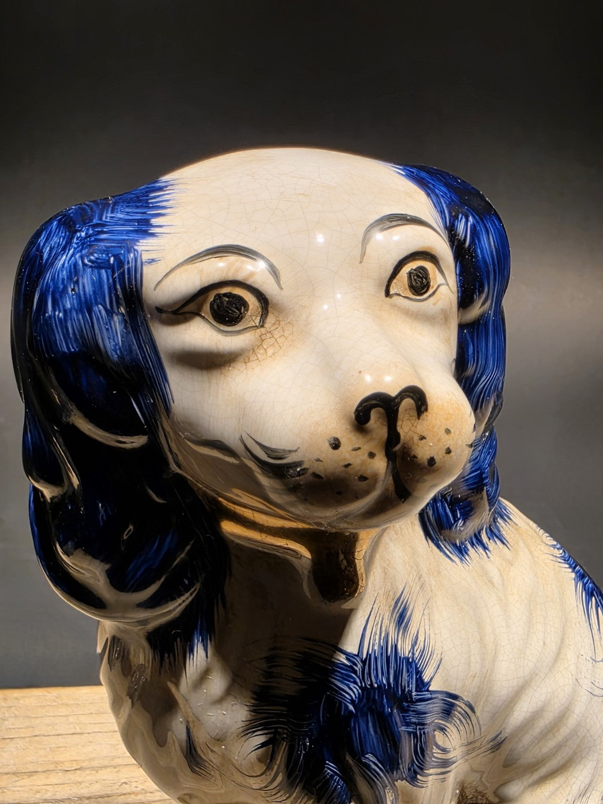 8" Antique Vintage Style Blue Staffordshire Spaniel Dog Figurine