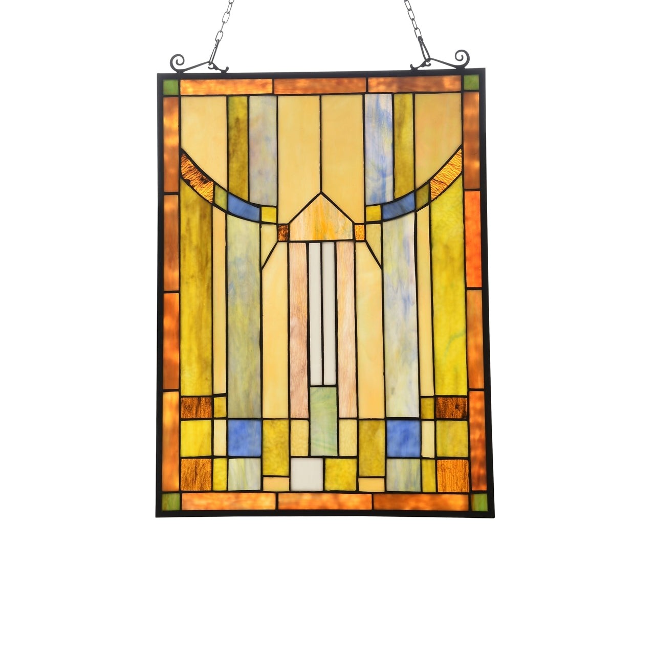 24.5" Antique Style Mission Stained Glass Window Hanging Panel Suncatcher