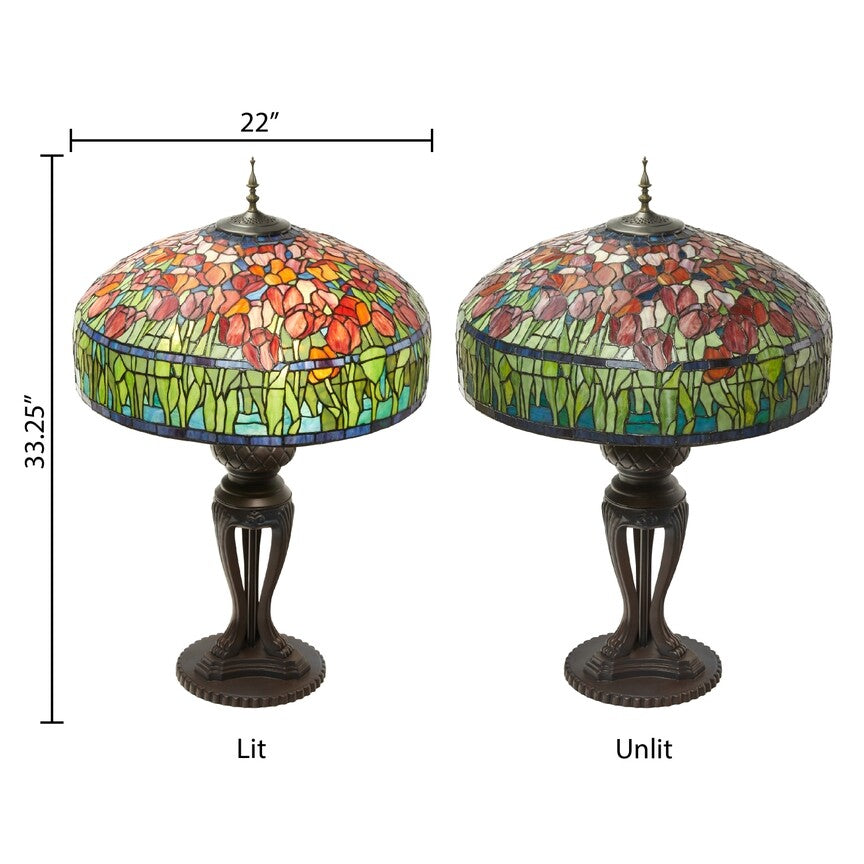 33.25"H Tulip Antique Style Stained Glass Table Lamp
