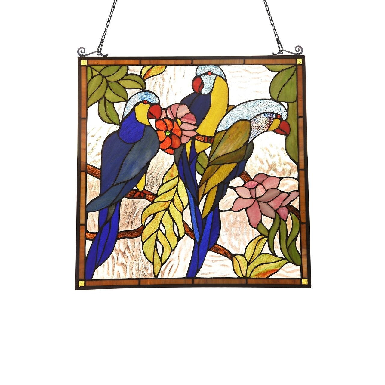 24.8" Tropical Parrot Stained Glass Window Hanging Panel Suncatcher
