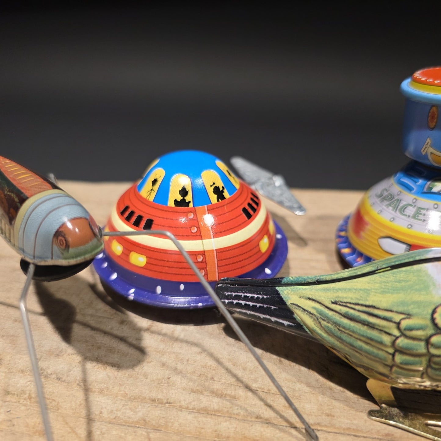 Vintage Tin Litho Wind-Up 5 Toy  Lot – Robot UFO Bird Train Cricket