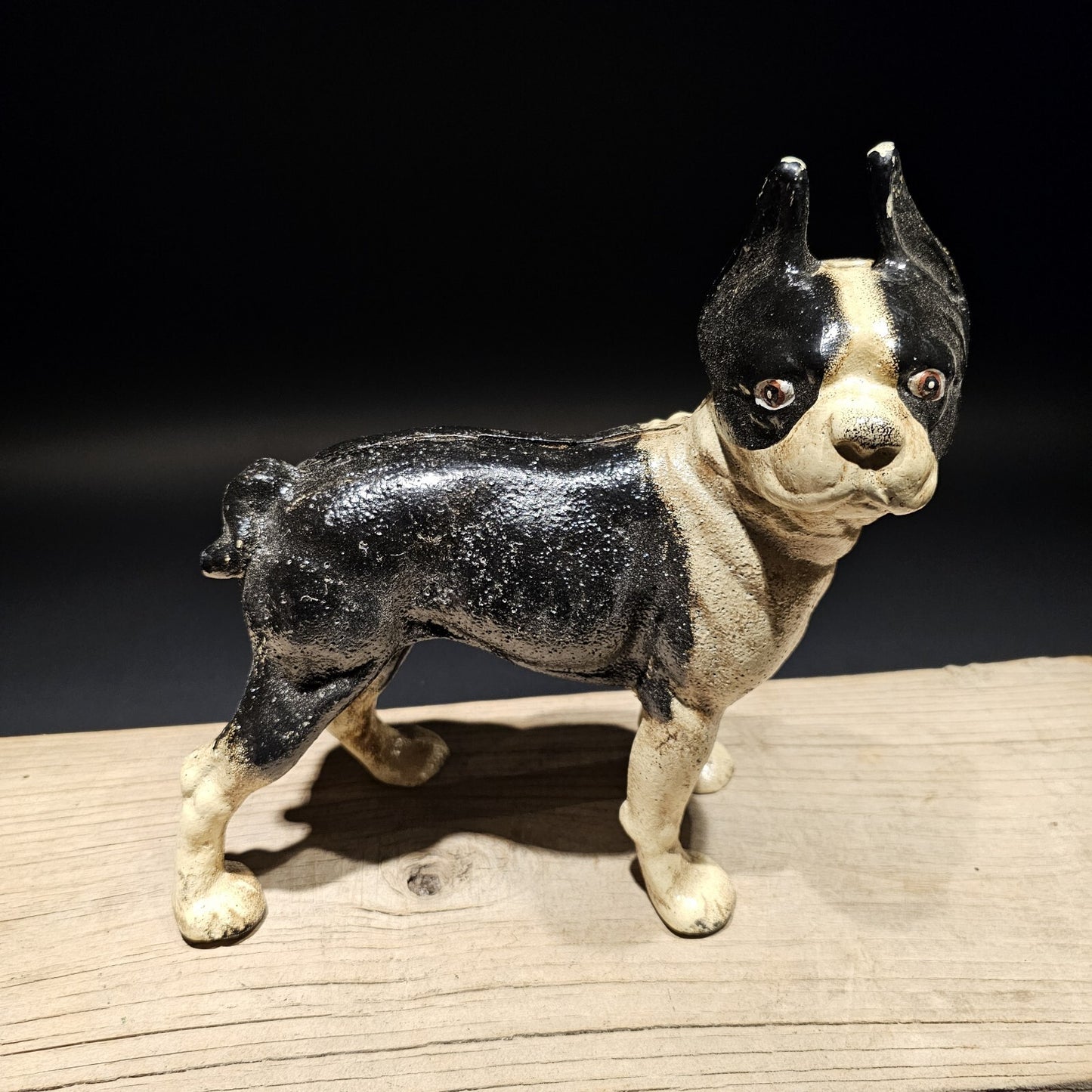 Antique Style Cast Iron Boston Terrier Dog Door Stop Coin Bank