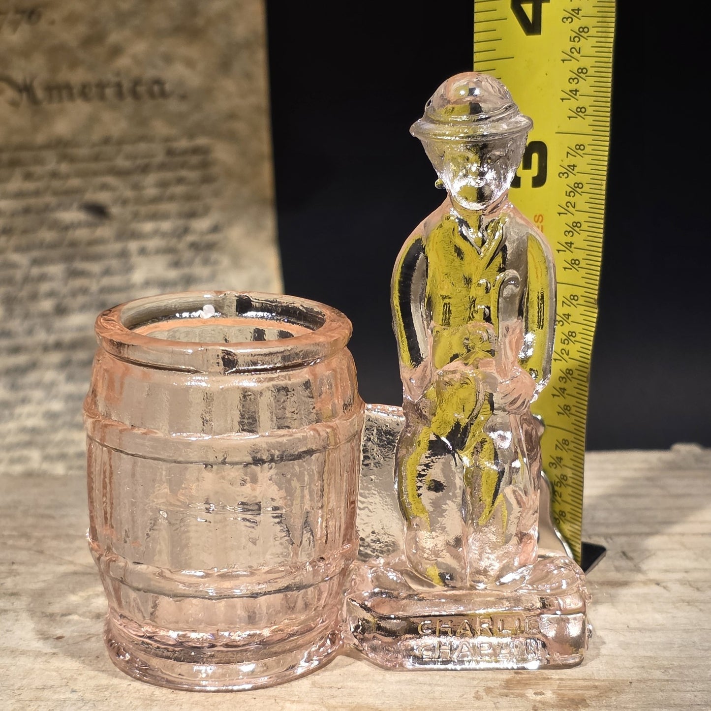 Charlie Chaplin Style Toothpick Holder – Pink Depression Glass Tramp Figure
