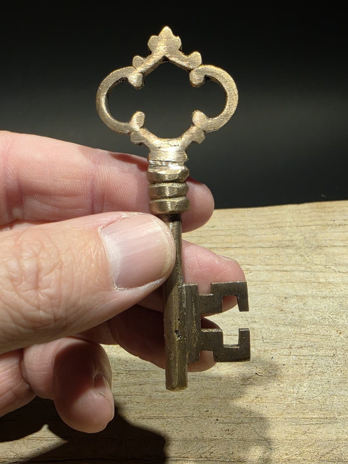3" Antique Style Brass Ornate Skeleton Church Key