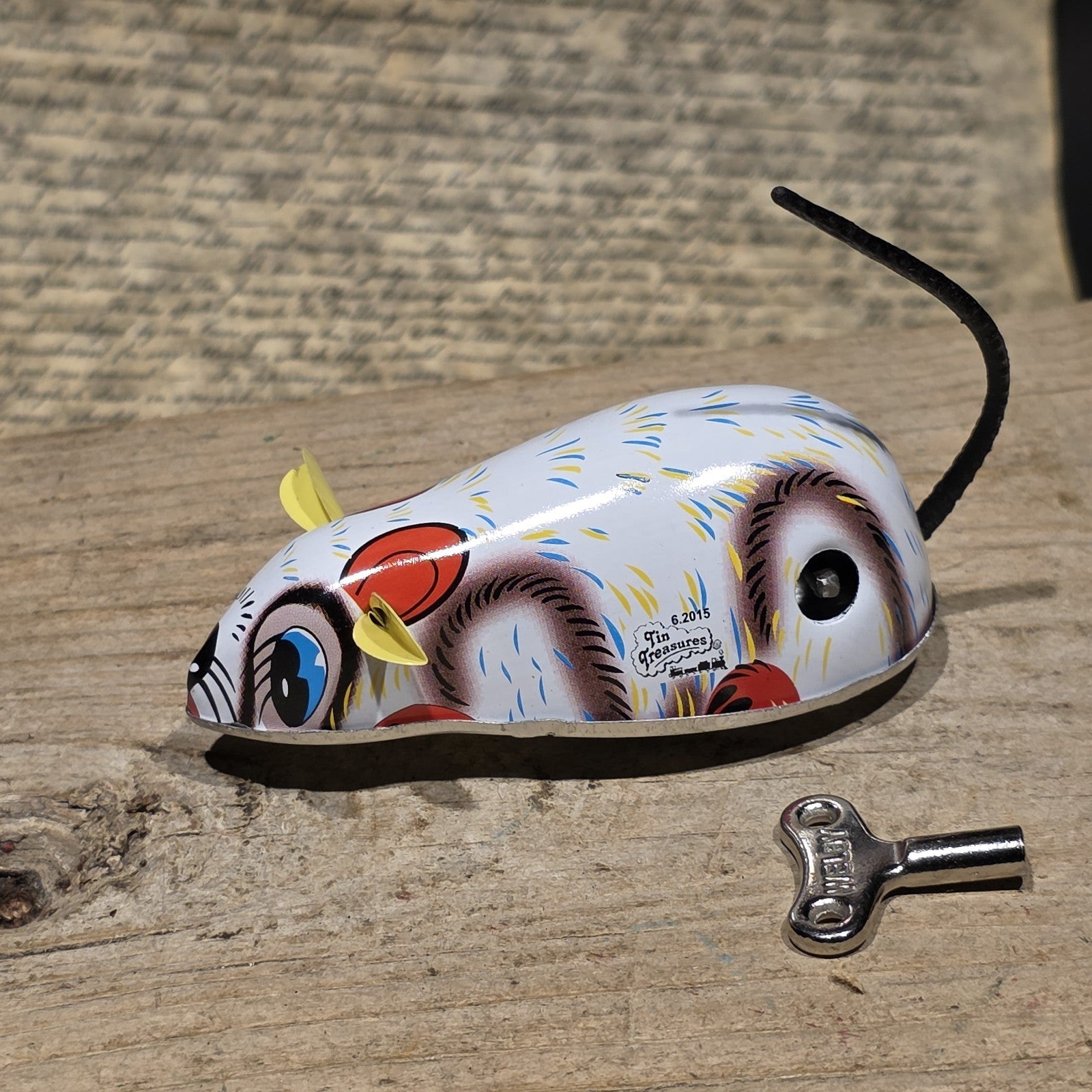 New Vintage Tin Litho Mouse Toy  Wind Up Mechanical Mouse
