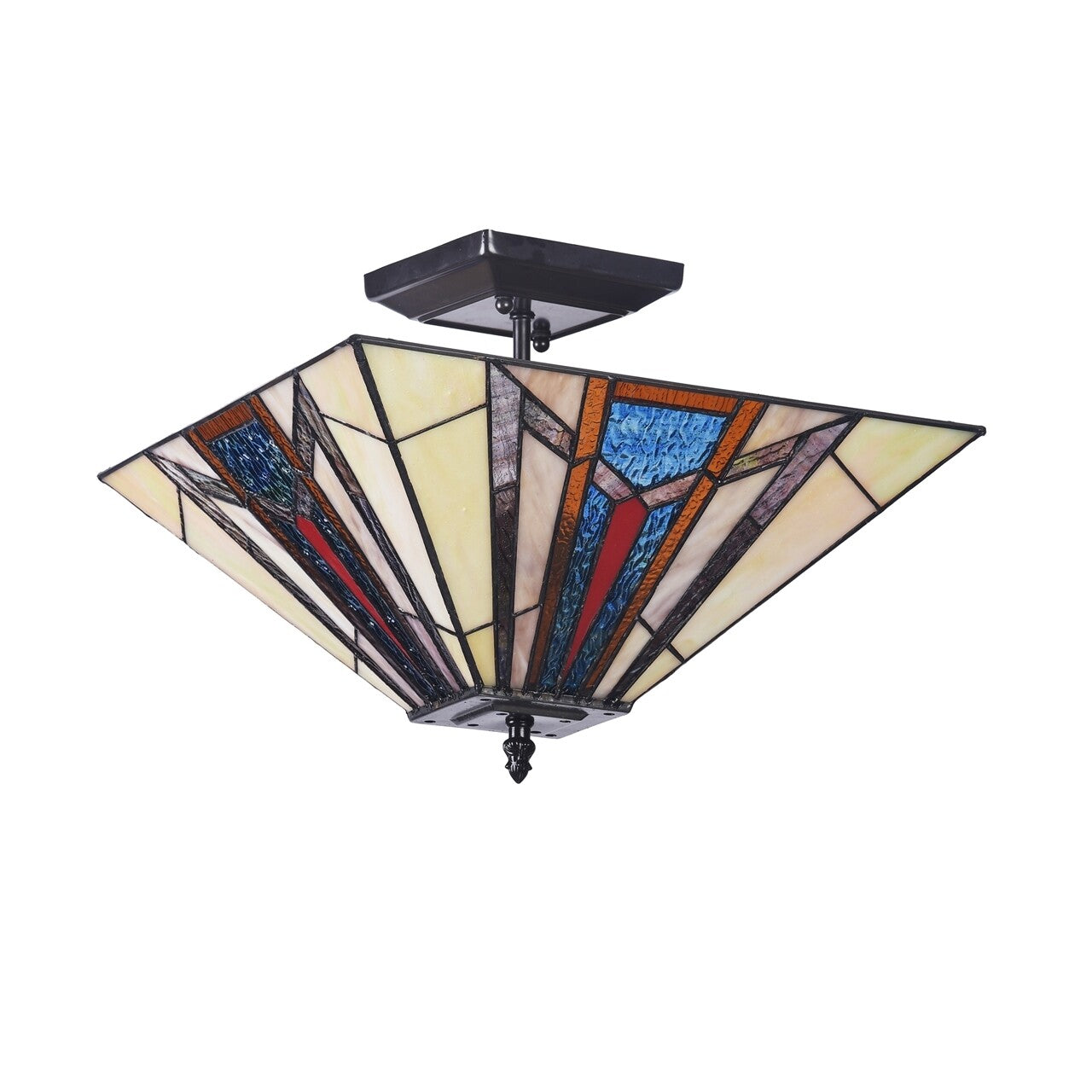 13.9" Vintage Style Mission Stained Glass Semi Flush Ceiling Uplight