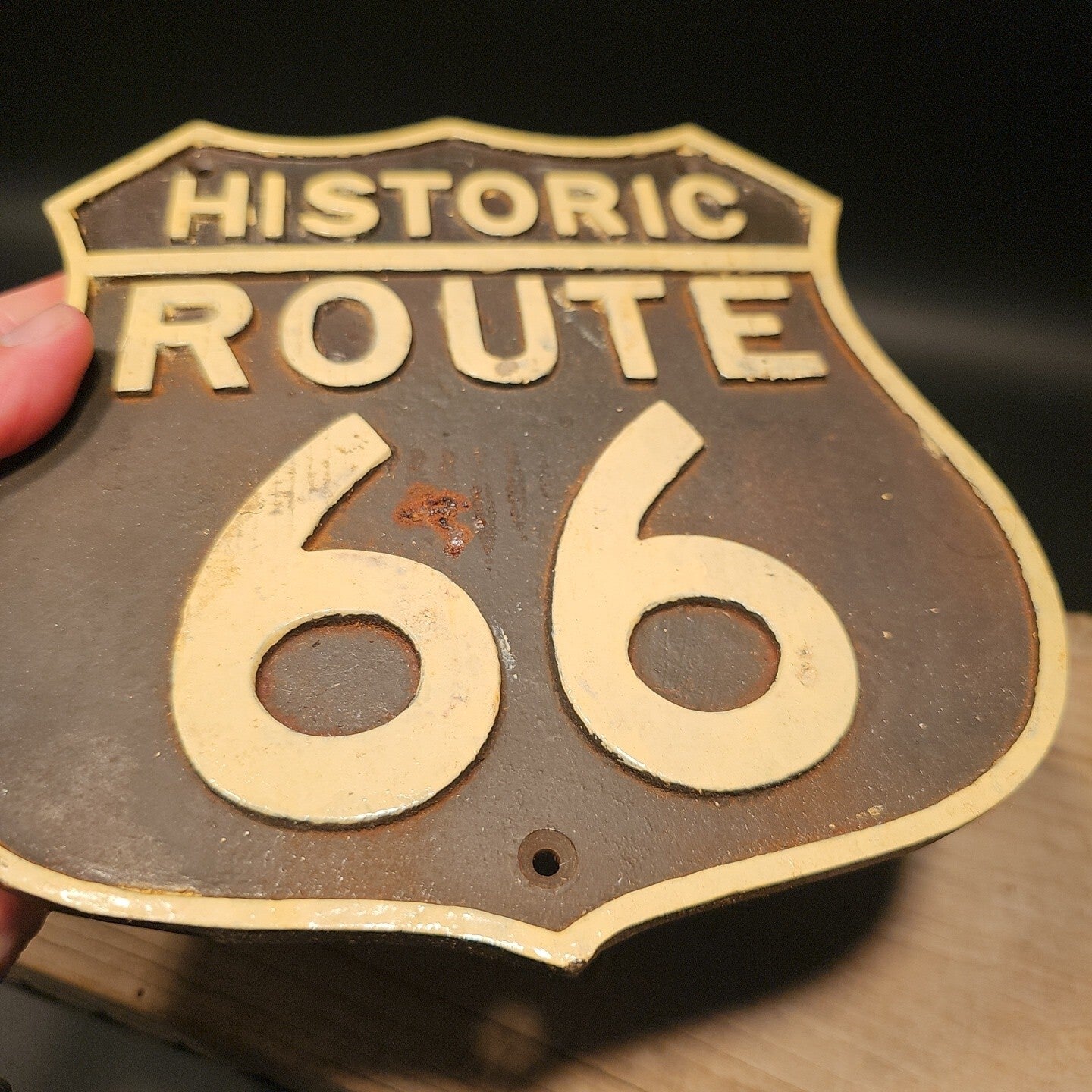 Antique Vintage Style Cast Iron Historic Route 66 Plaque Sign