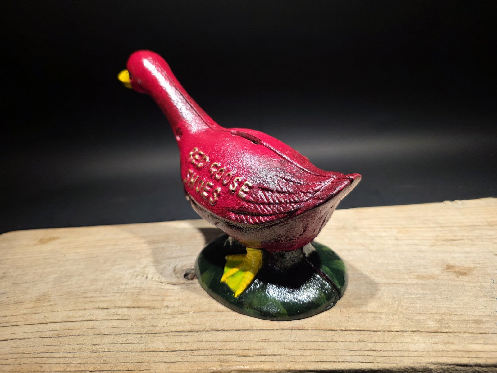 9" Vintage Style Red Goose Shoes Cast Iron Goose Bank  Advertising Bank