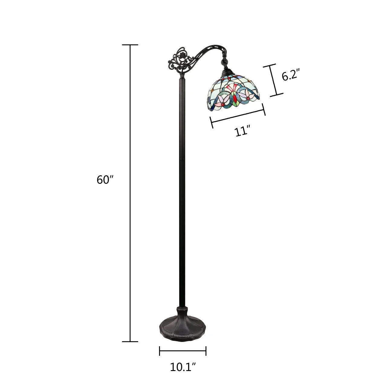 60" Antique Vintage Style Stained Glass Reading Floor Lamp