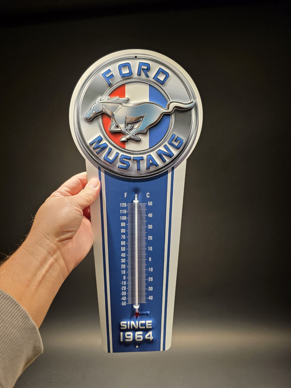 17.5 " Metal Vintage Style Ford Mustang American Thermometer Sign