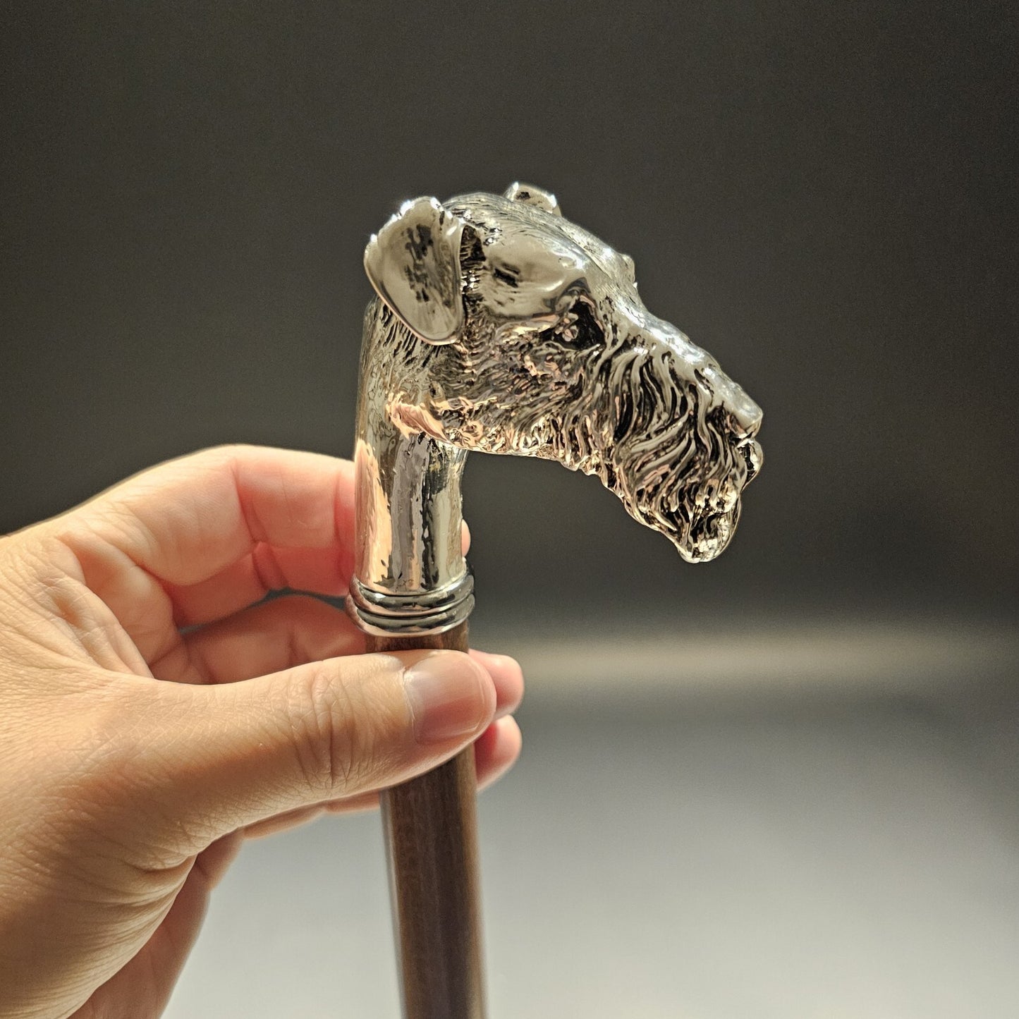 36" Antique Style Fox Terrier Dog Head Walking Stick Cane