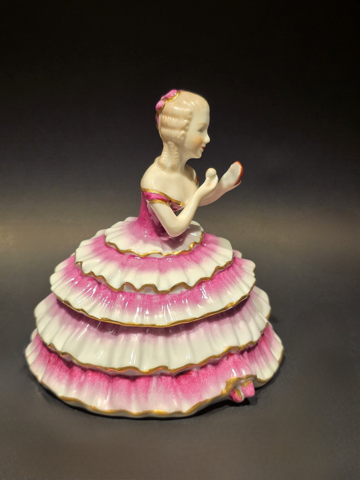 6"  Vintage Style Porcelain Half Doll Powder Box Lady Figurine Vanity Trinket