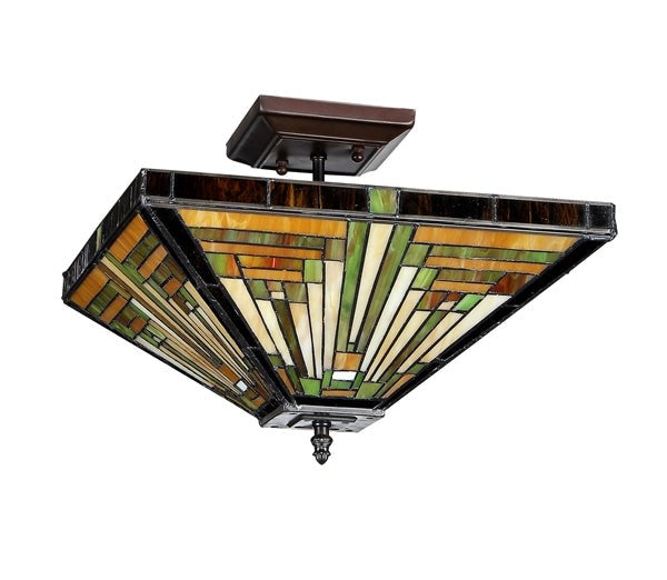 14" Vintage Style Mission Stained Glass Semi Flush Ceiling Uplight