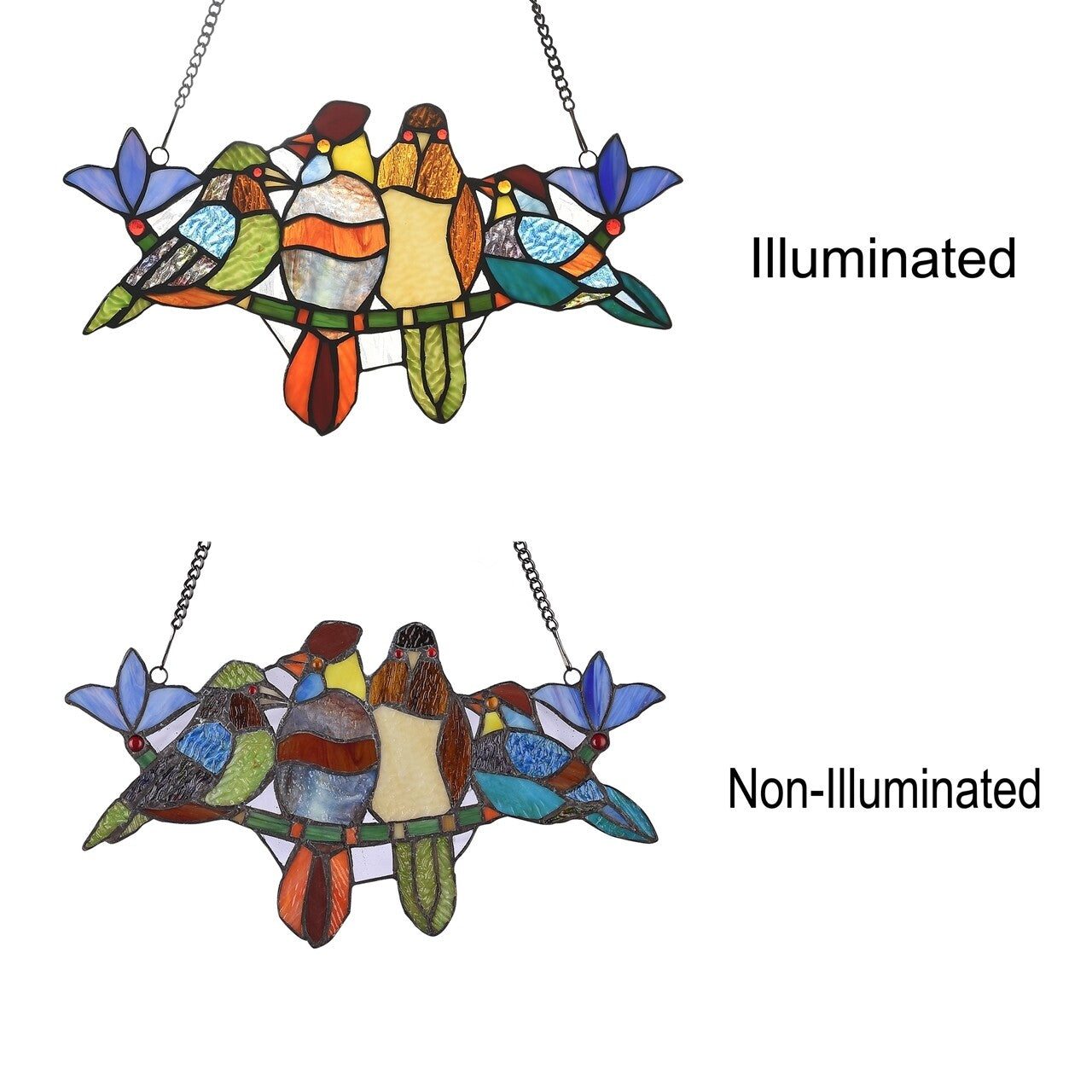 15.7 " 4 Bird Stained Glass Window Hanging Panel Suncatcher